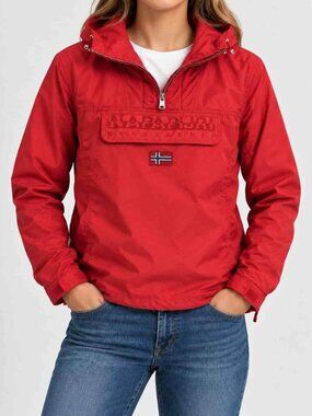 Napapijri Geographic Red Hooded Anorak Windbreaker Jacket Women’s S